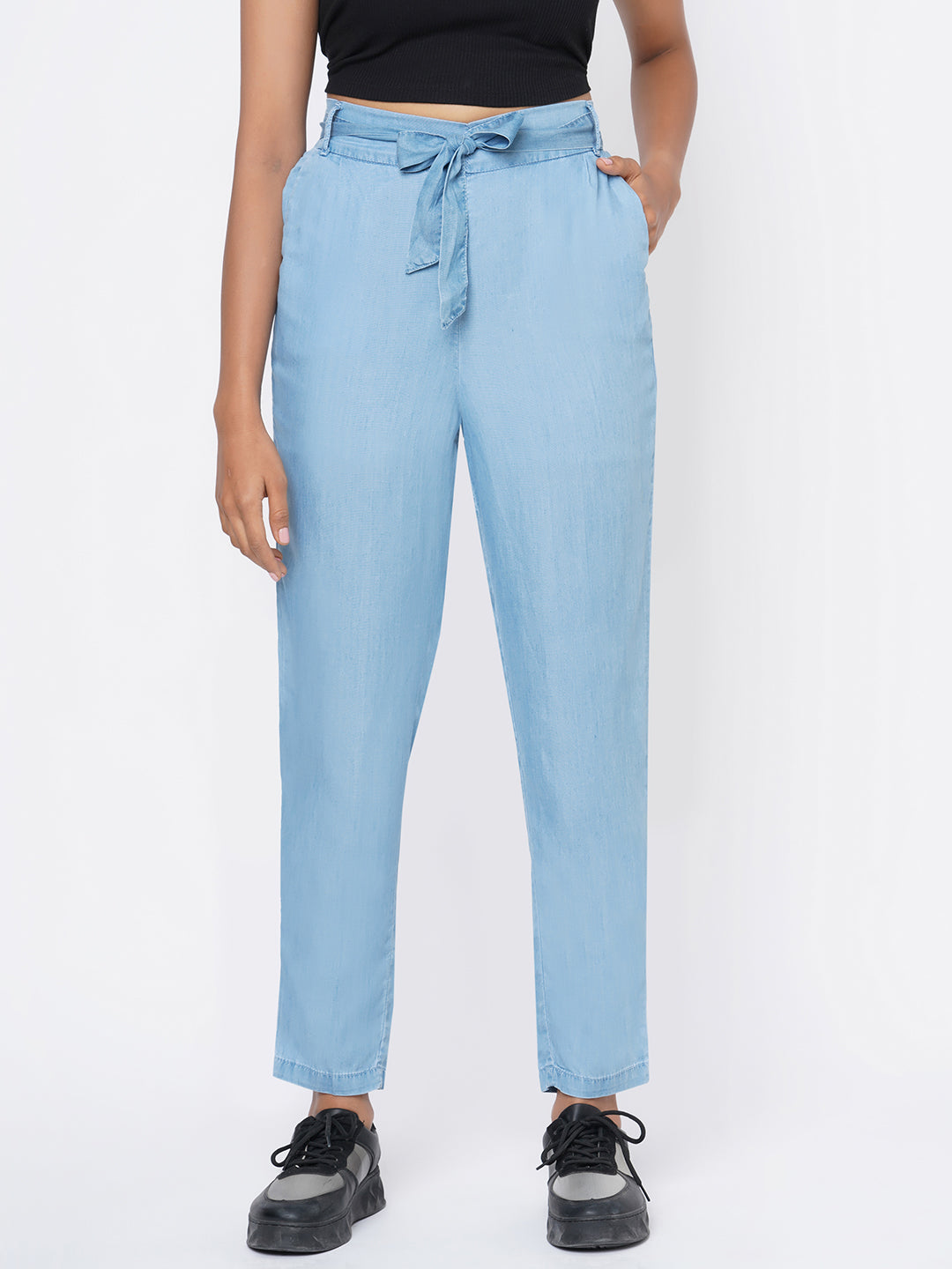 Women High-Rise Comfort Paper Bag Pants