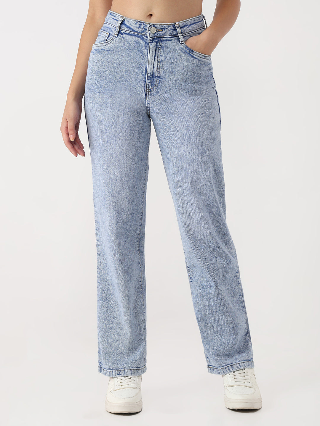 Women Light Blue Wide Leg Jeans