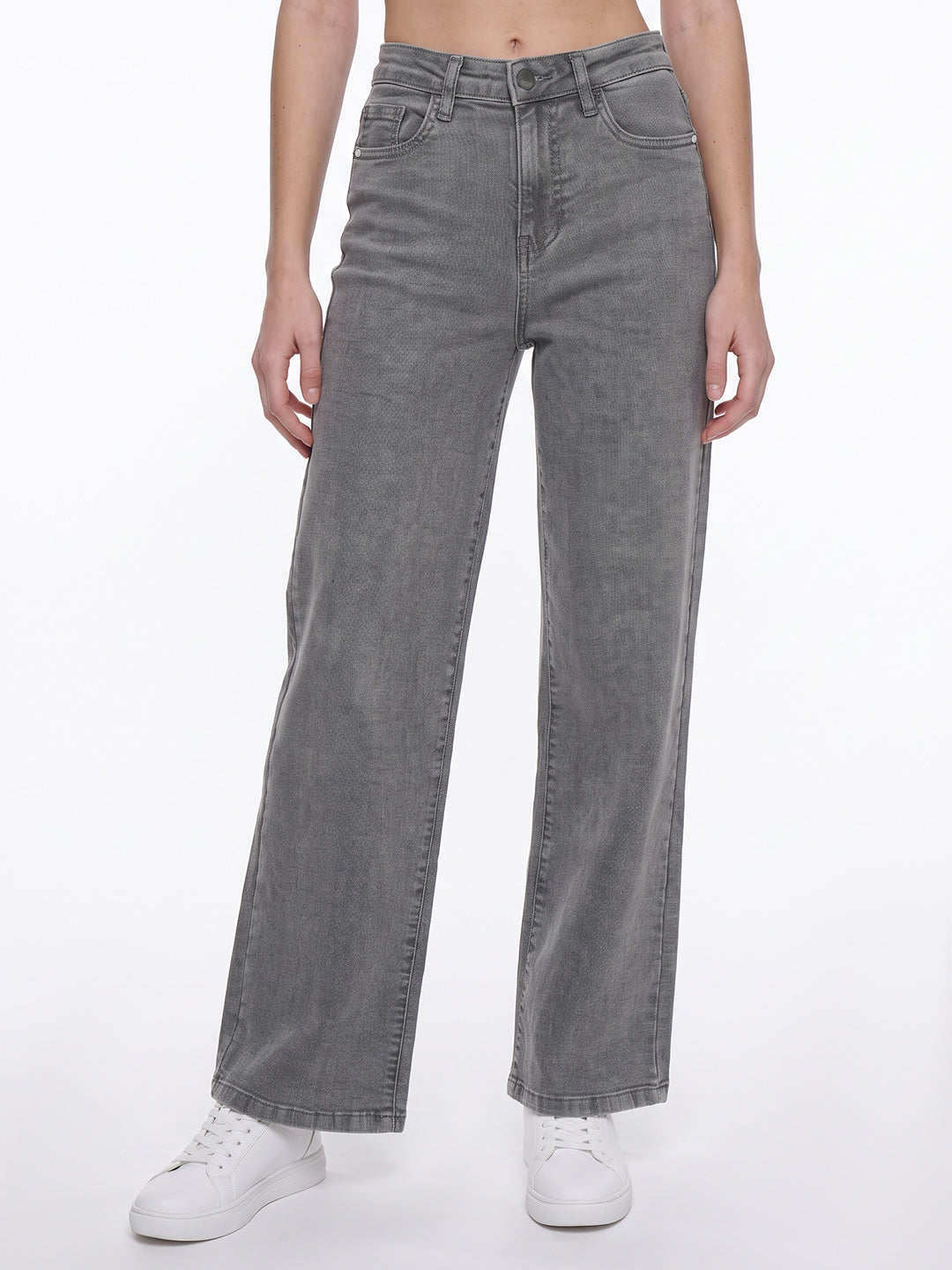 Light Grey High-Rise Wide Leg Jeans