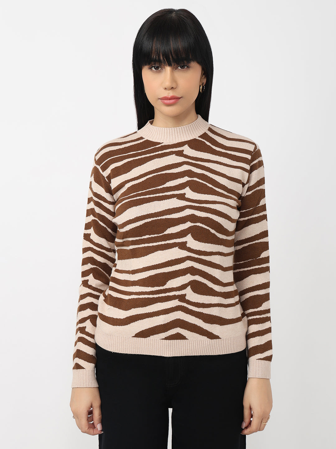 Women Beige/Sepia Slim Fit Sweater