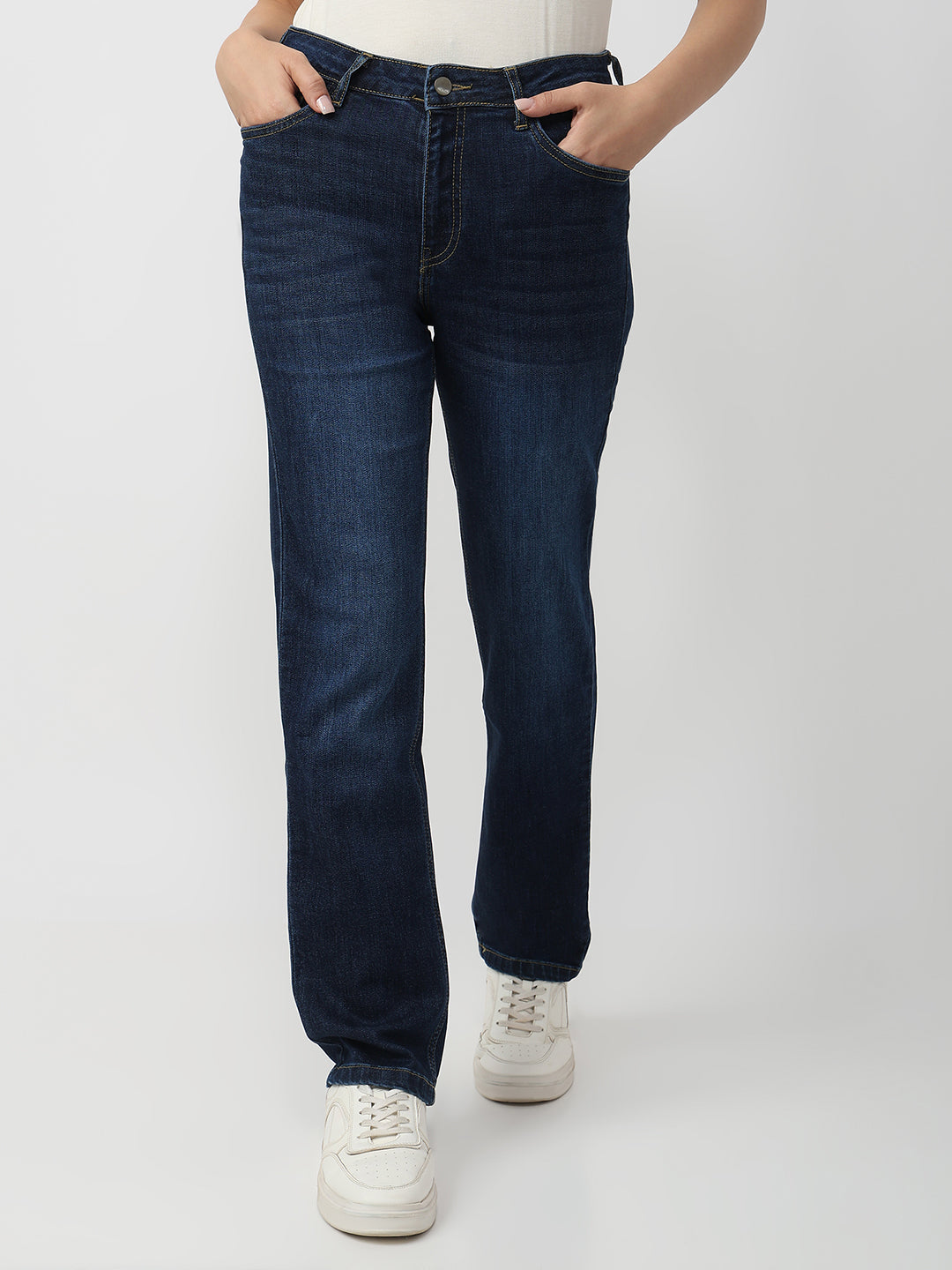 Women Dark High-Rise Slim Straight Fit Jeans