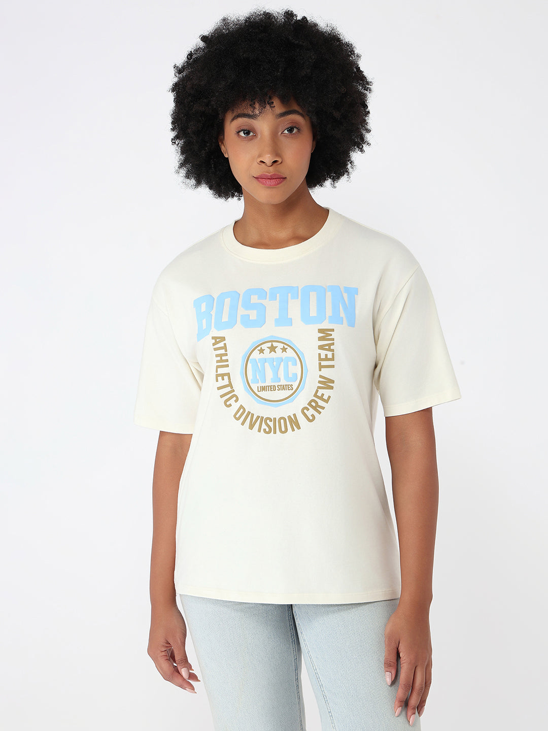 Women Ivory Slim Fit Oversized T-Shirt