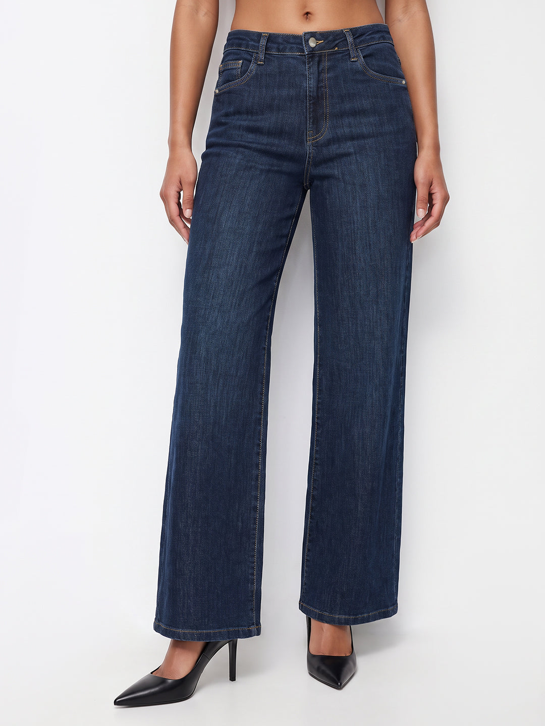 Dark Blue High-Rise Super Wide Leg Jeans