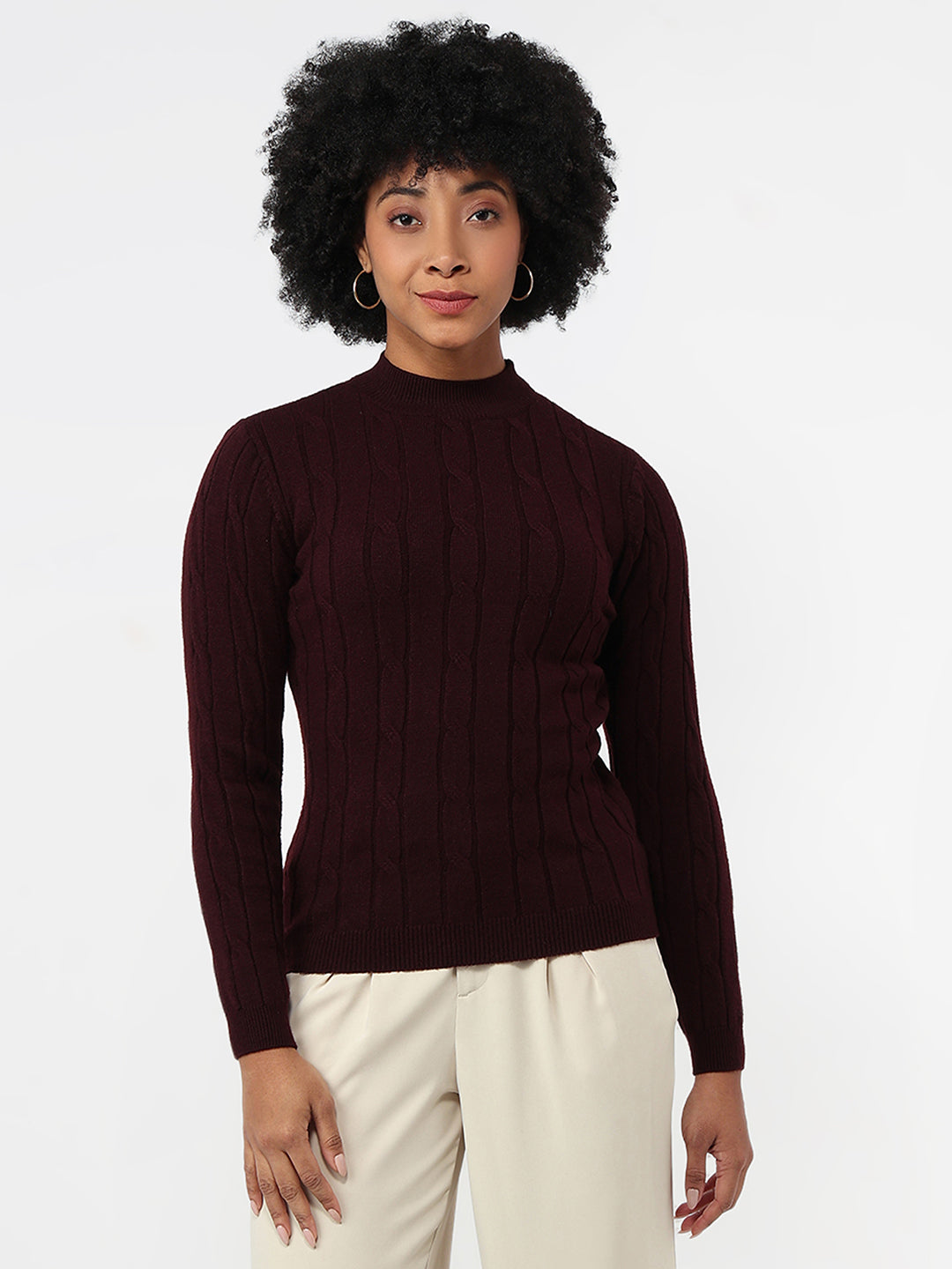 Women Wine Slim Fit Sweater