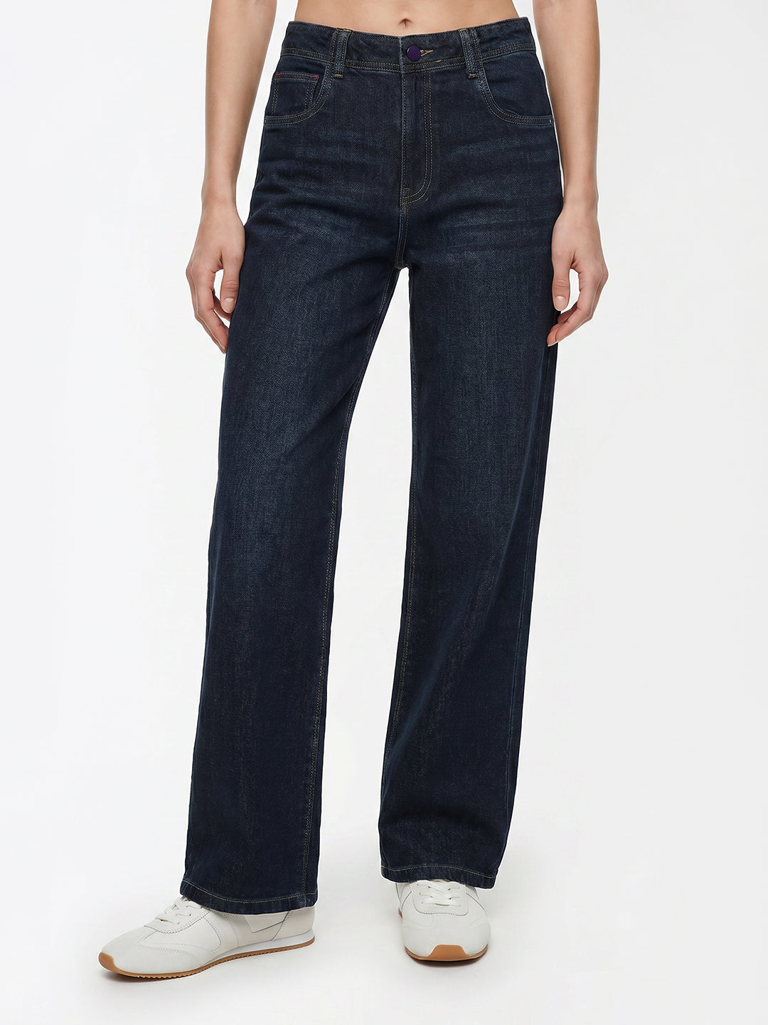Women Dark Blue High-Rise Wide Leg Jeans