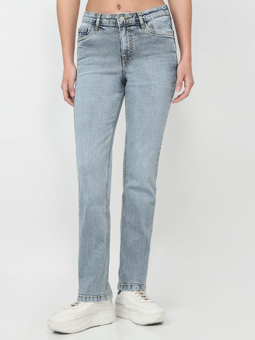 Women Blue High-Rise Slim Straight Fit Jeans