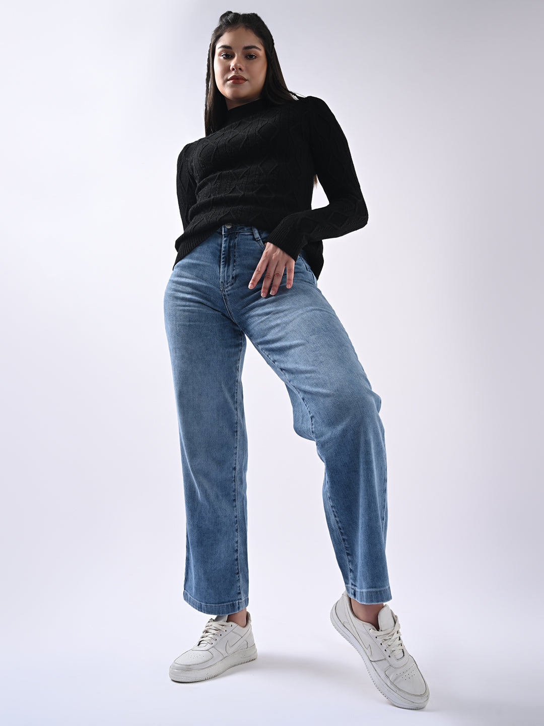 Women Black Slim Fit Sweater