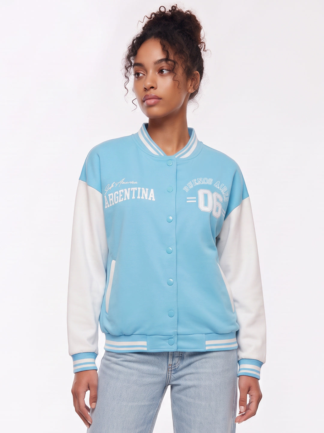 Sky/Off White Varsity Jacket
