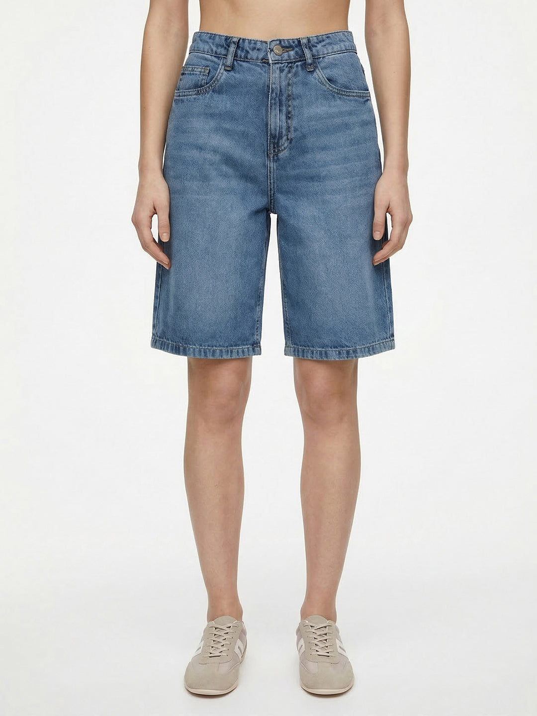 Women Blue High-Rise Baggy Shorts