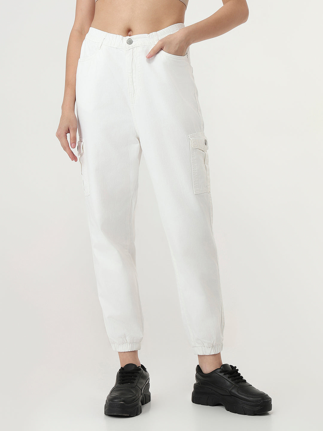 Women White Mid-Rise Skinny Cargo