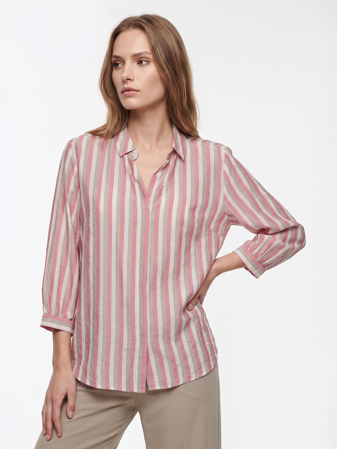 Women Pink/Cement Stripe Shirt