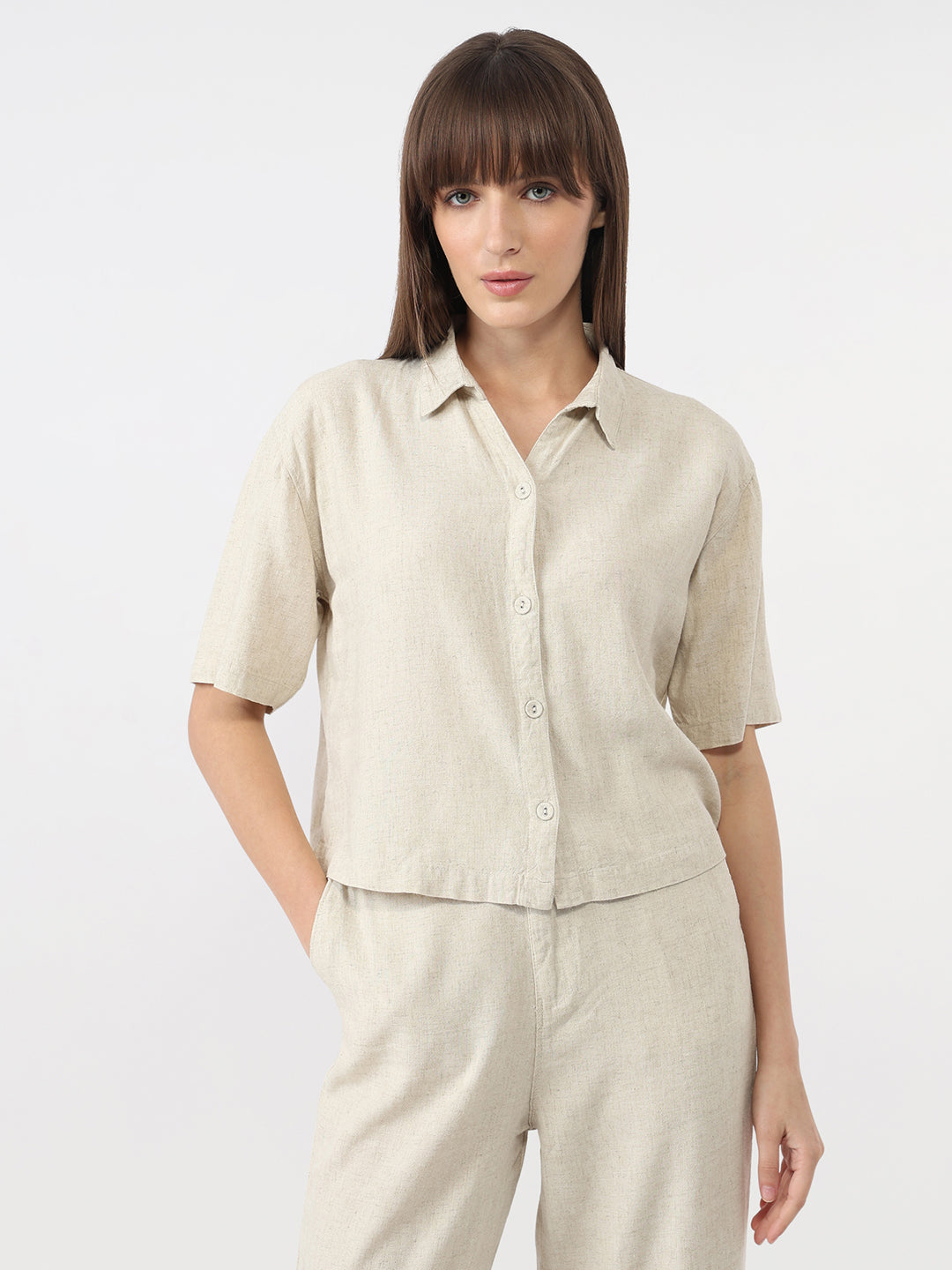 Women Light Natural Slim Crop Shirt