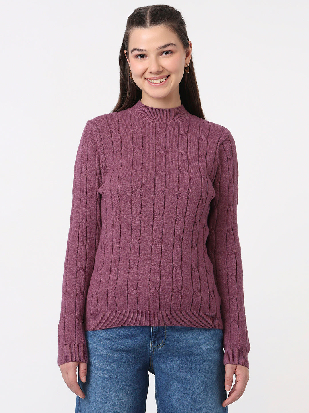 Women Mauve Slim Fit Sweater