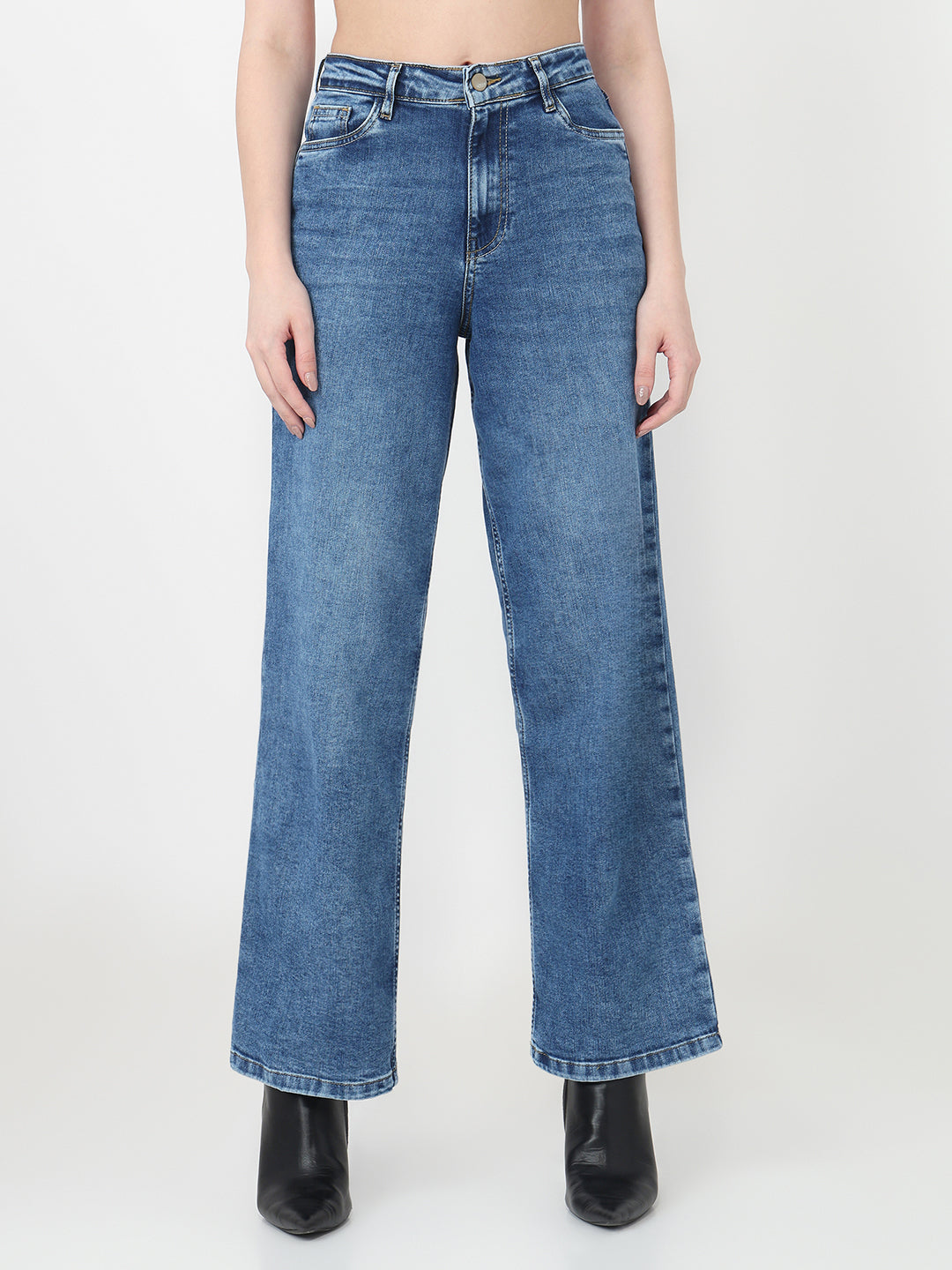 Women Light Blue High-Rise Wide Leg Jeans
