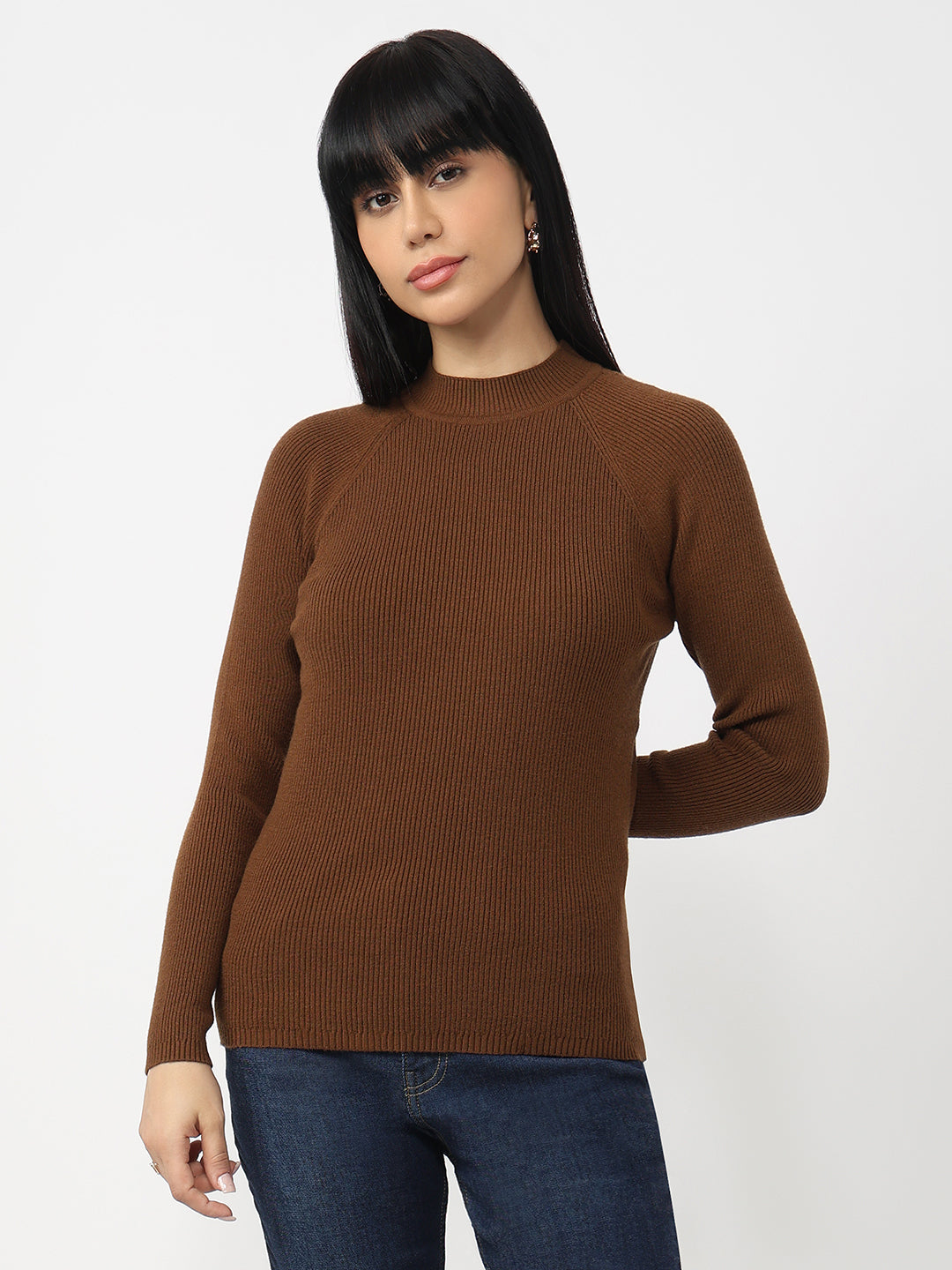 Women Sepia Slim Fit Sweater