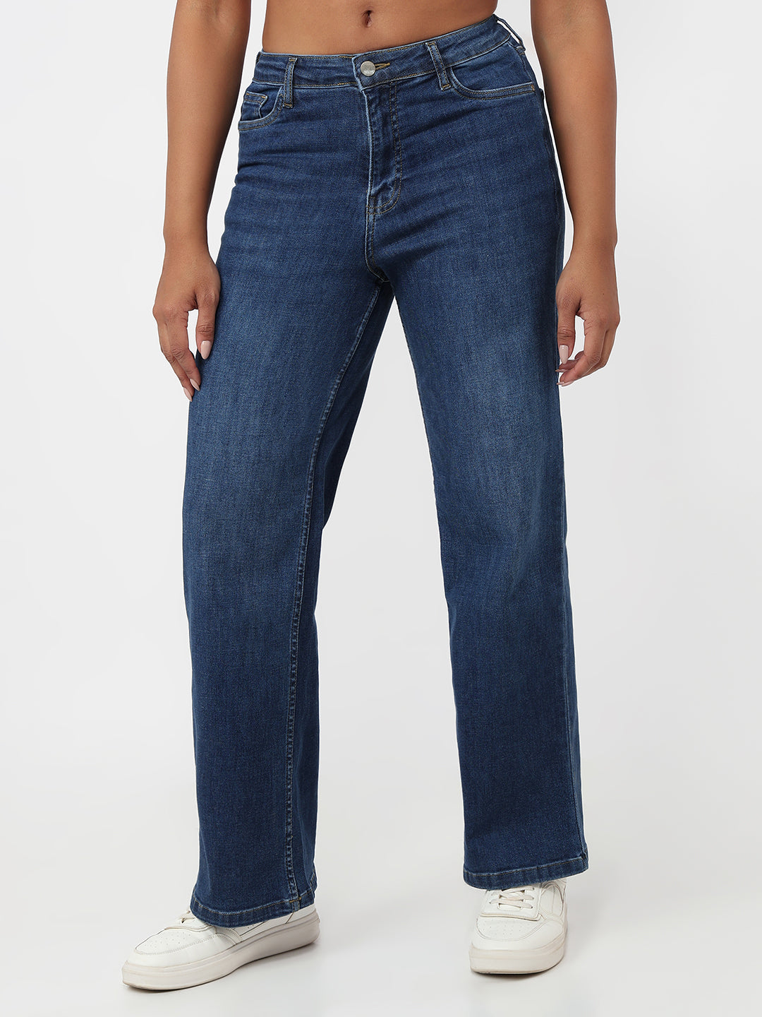 Women Blue High-Rise Wide Leg Jeans
