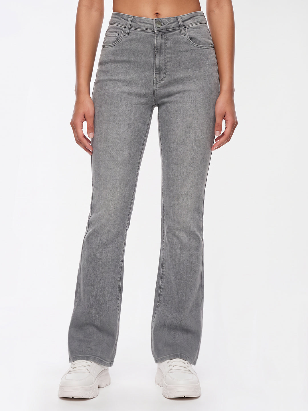 Light Grey High-Rise Flare Jeans