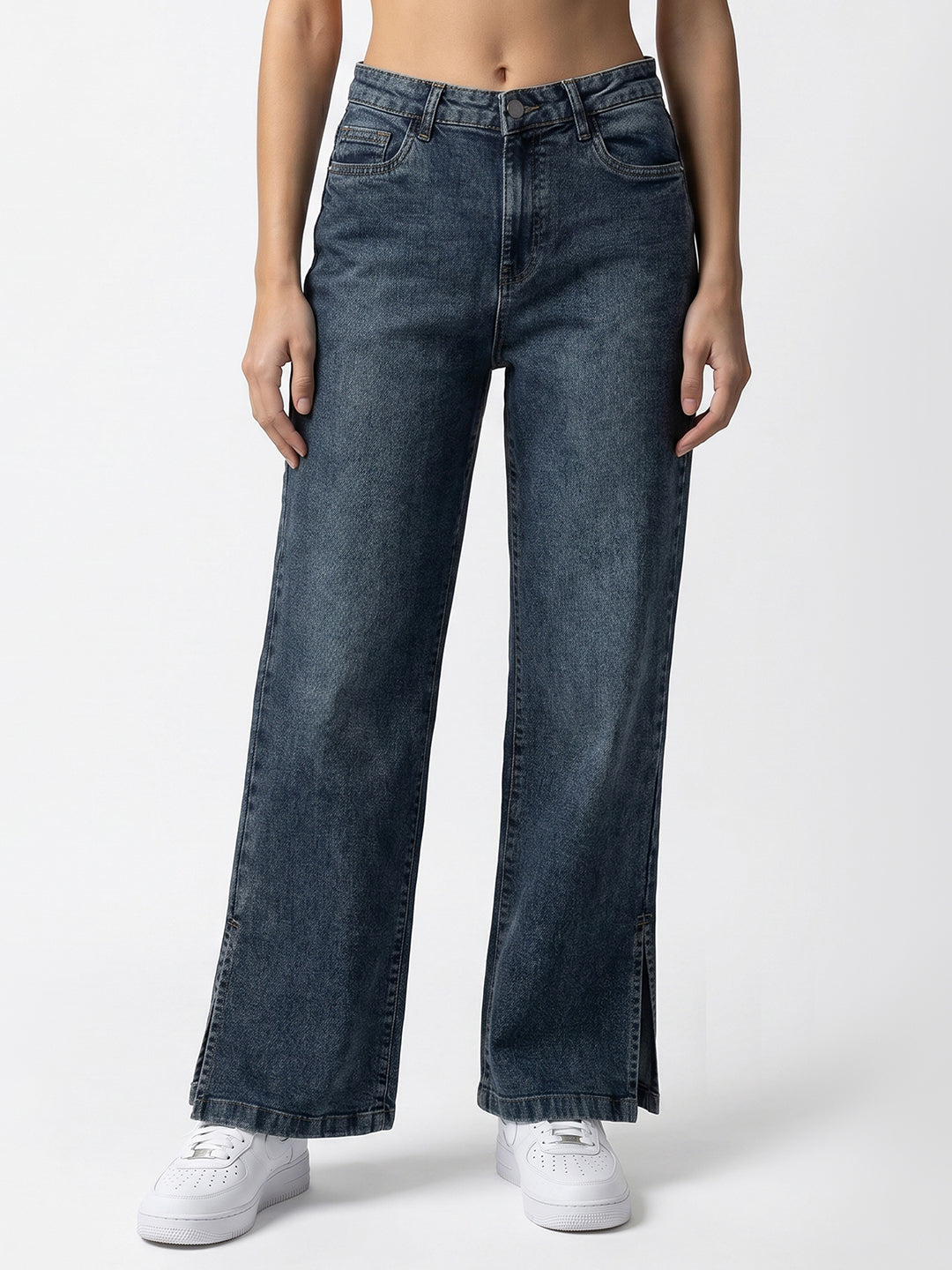 Women Blue High-Rise Wide Leg Jeans
