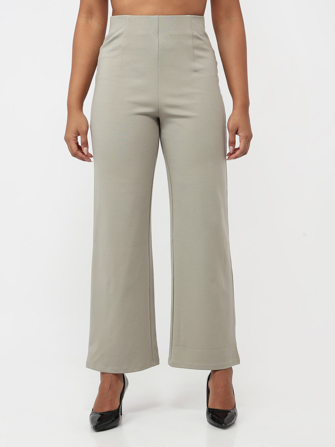 Women Light Olive Wide Leg Treggings