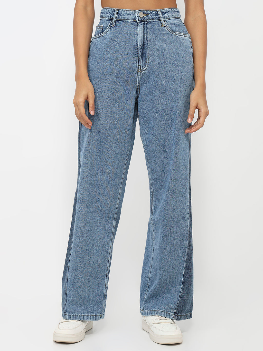 Women Blue High-Rise Wide Leg Jeans