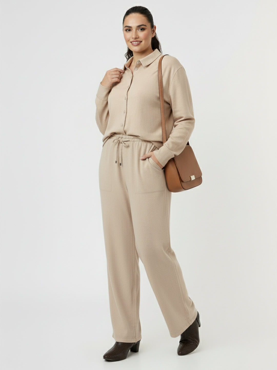 Women Oatmilk High-Rise Paper Bag Pants