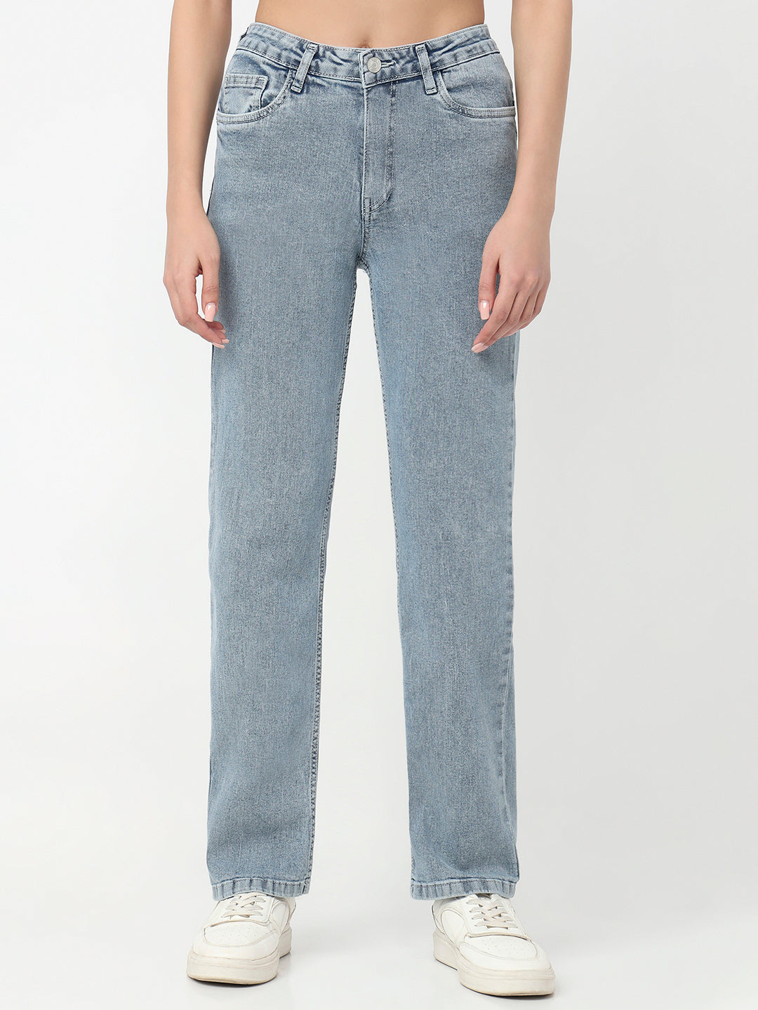 Women Light Blue High-Rise Slim Straight Fit Jeans