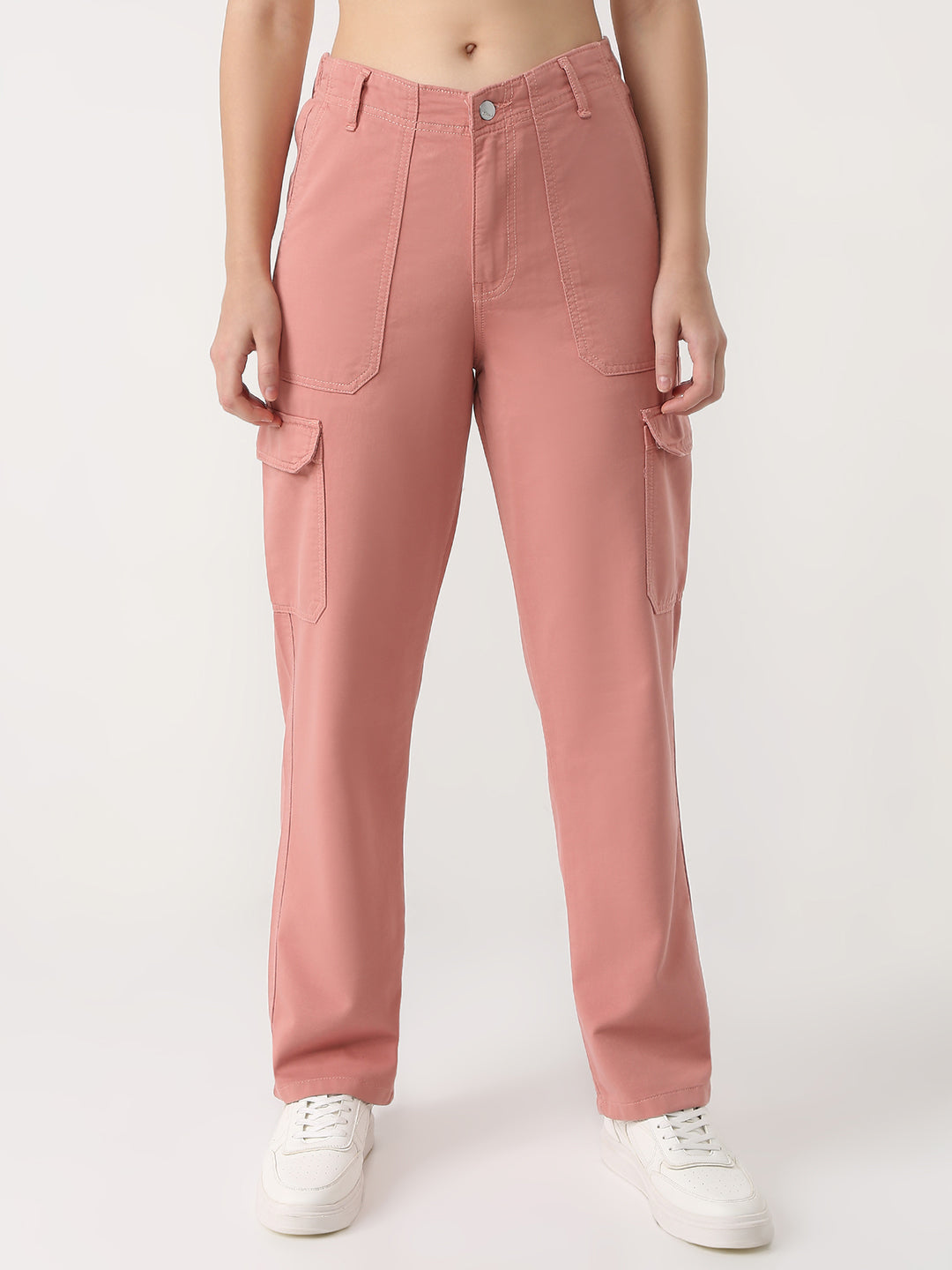 Women Blush Pink Mid-Rise Cargo