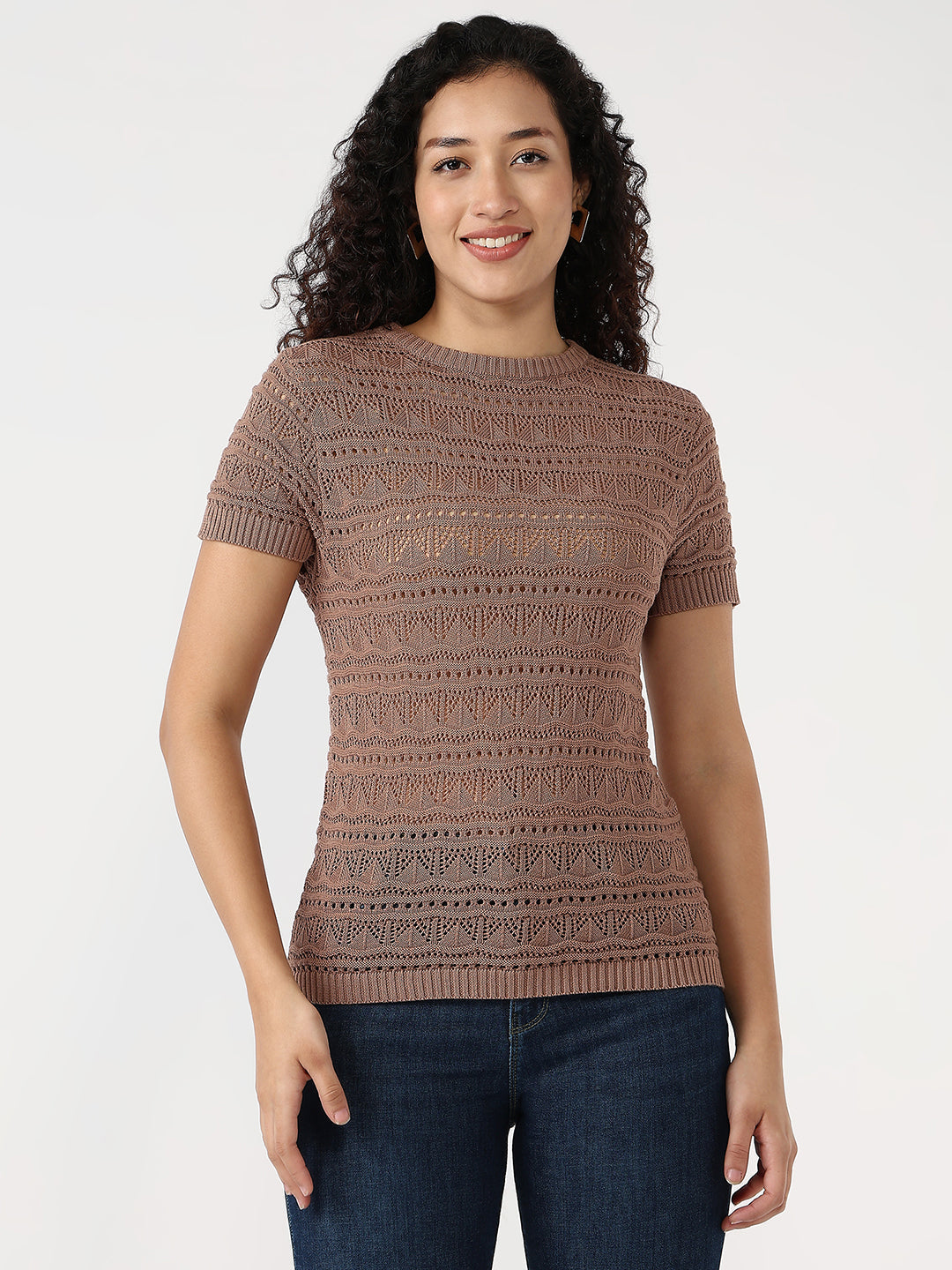 Women Chocolate Malt Slim Flat Knit Top