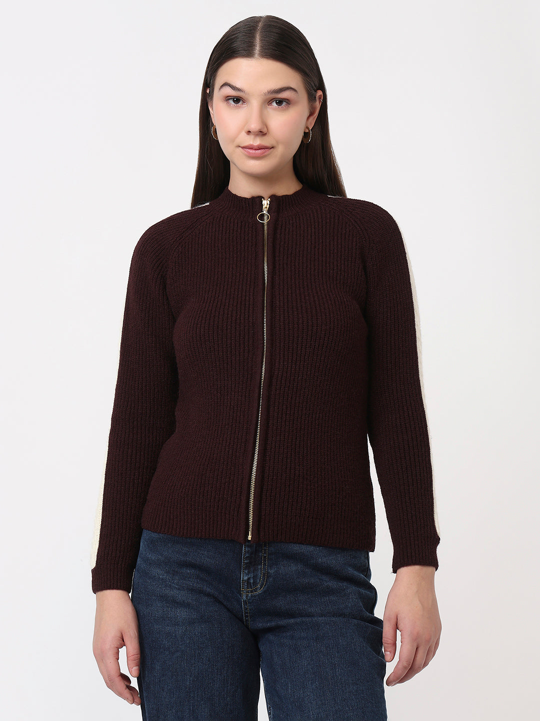 Women Wine Slim Fit Sweater