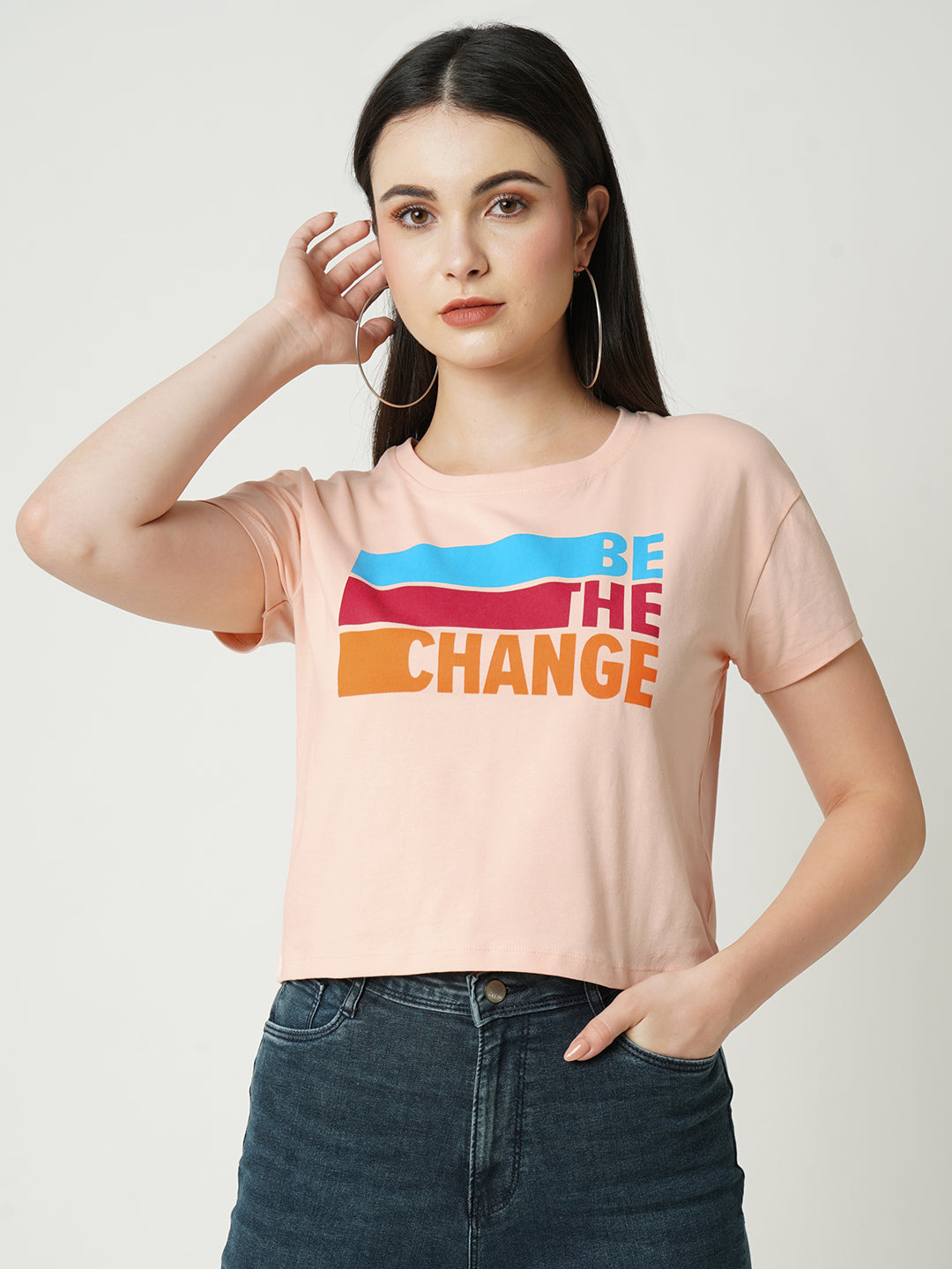 Women Typographic Print Slim Fit Crop T-Shirt