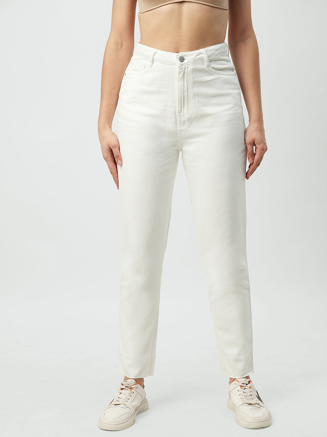 Women White High-Rise Mom Fit Jeans