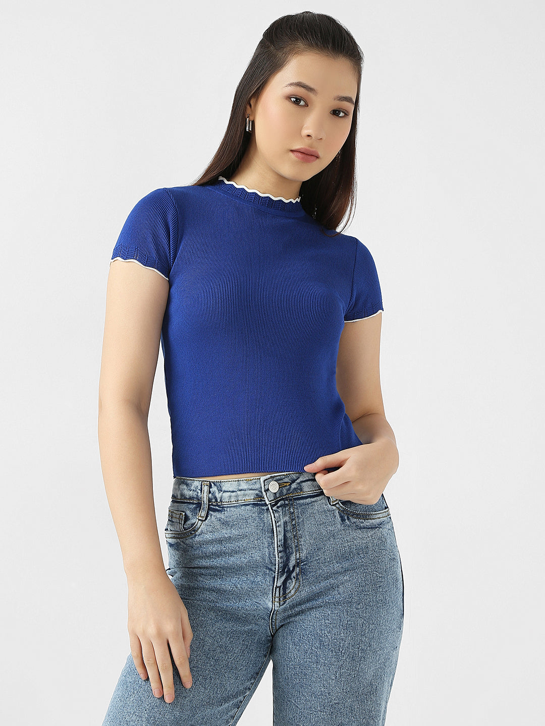 Women Ribbed Flat Knit Top