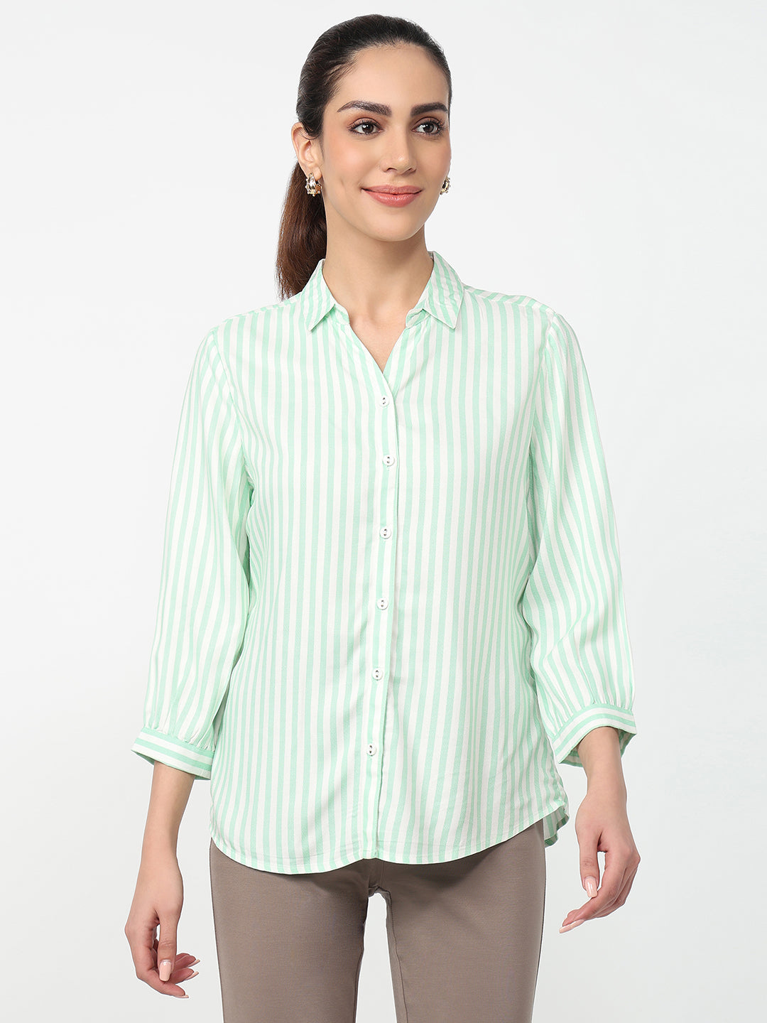 Women Mint/White Stripped Shirt