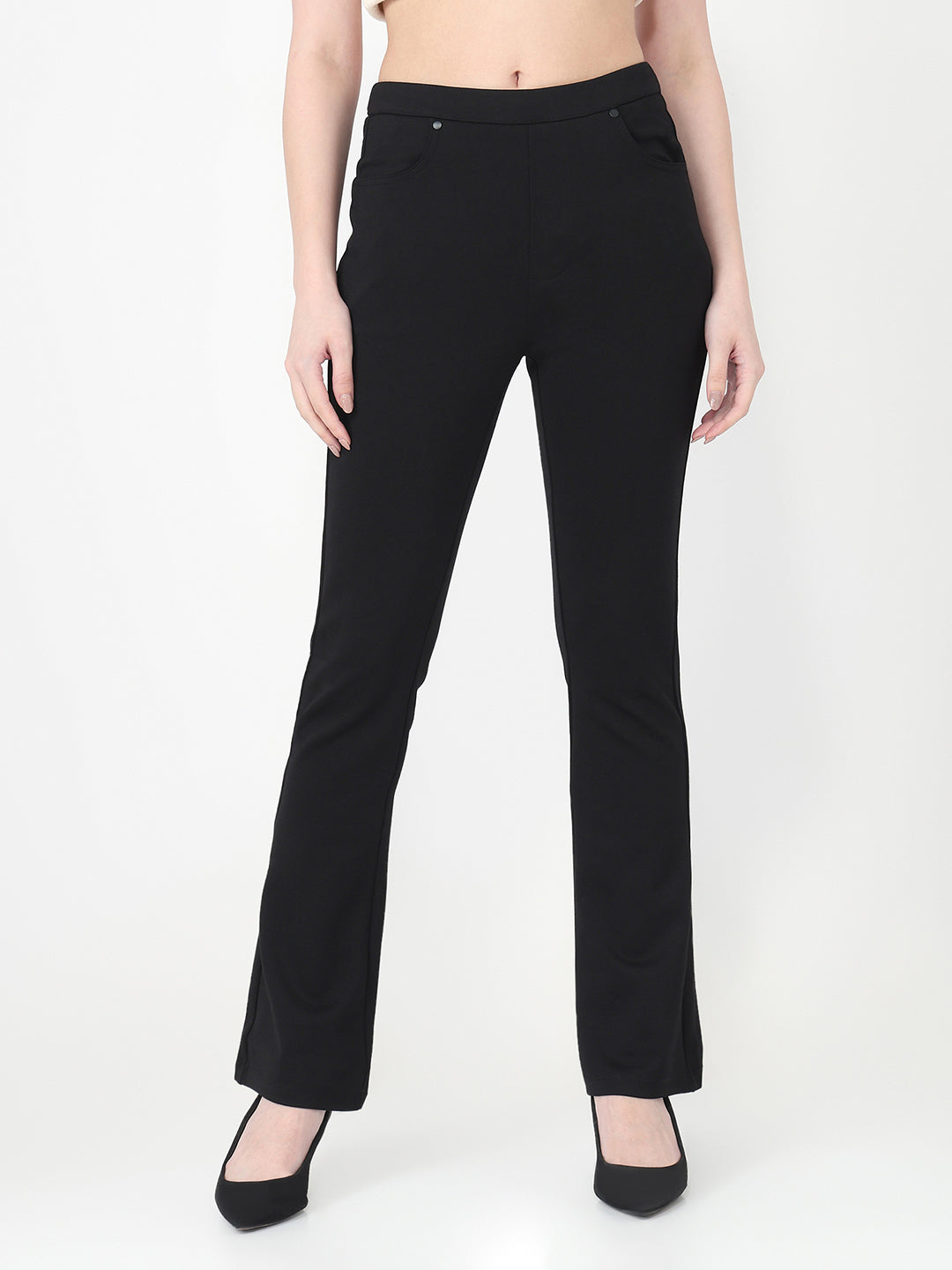 Women Black Mini Flare Treggings