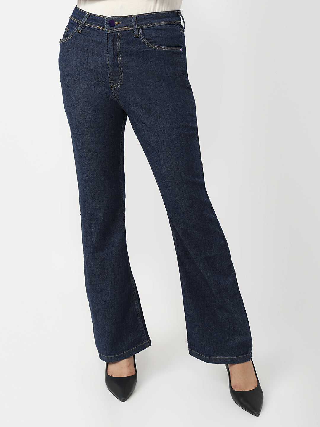 Women Dark Blue High-Rise Flare Jeans