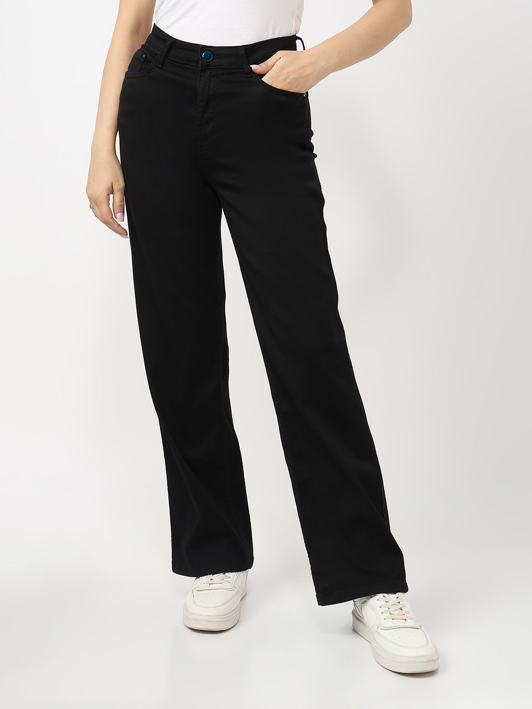 Women Black High-Rise Wide Leg Jeans
