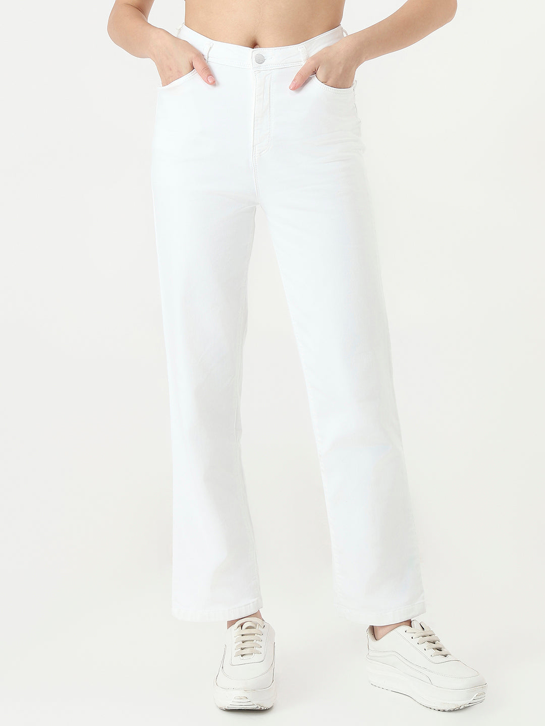 Women White High-Rise Relaxed Straight Fit Jeans