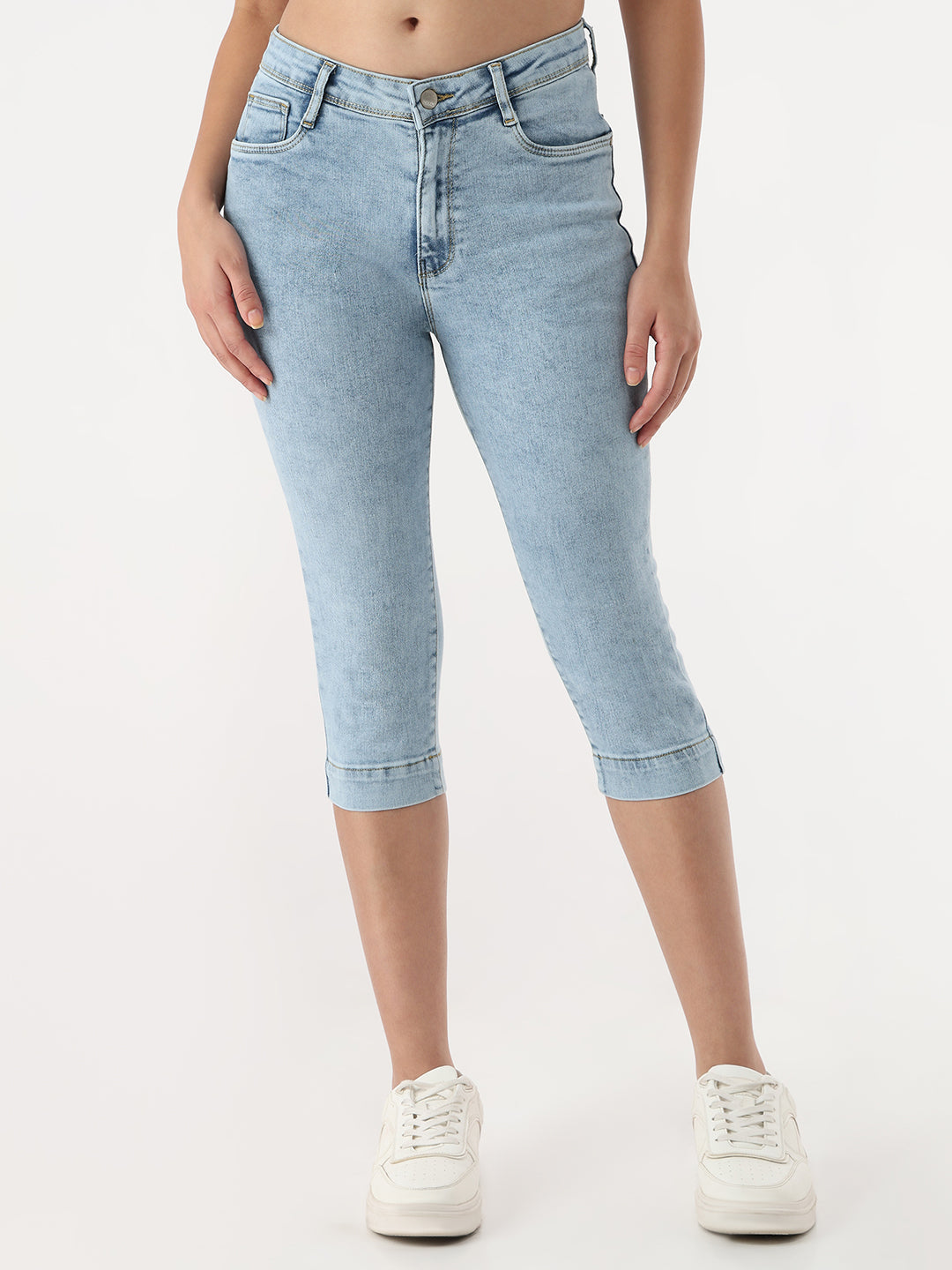 Women Blue High-Rise Capri