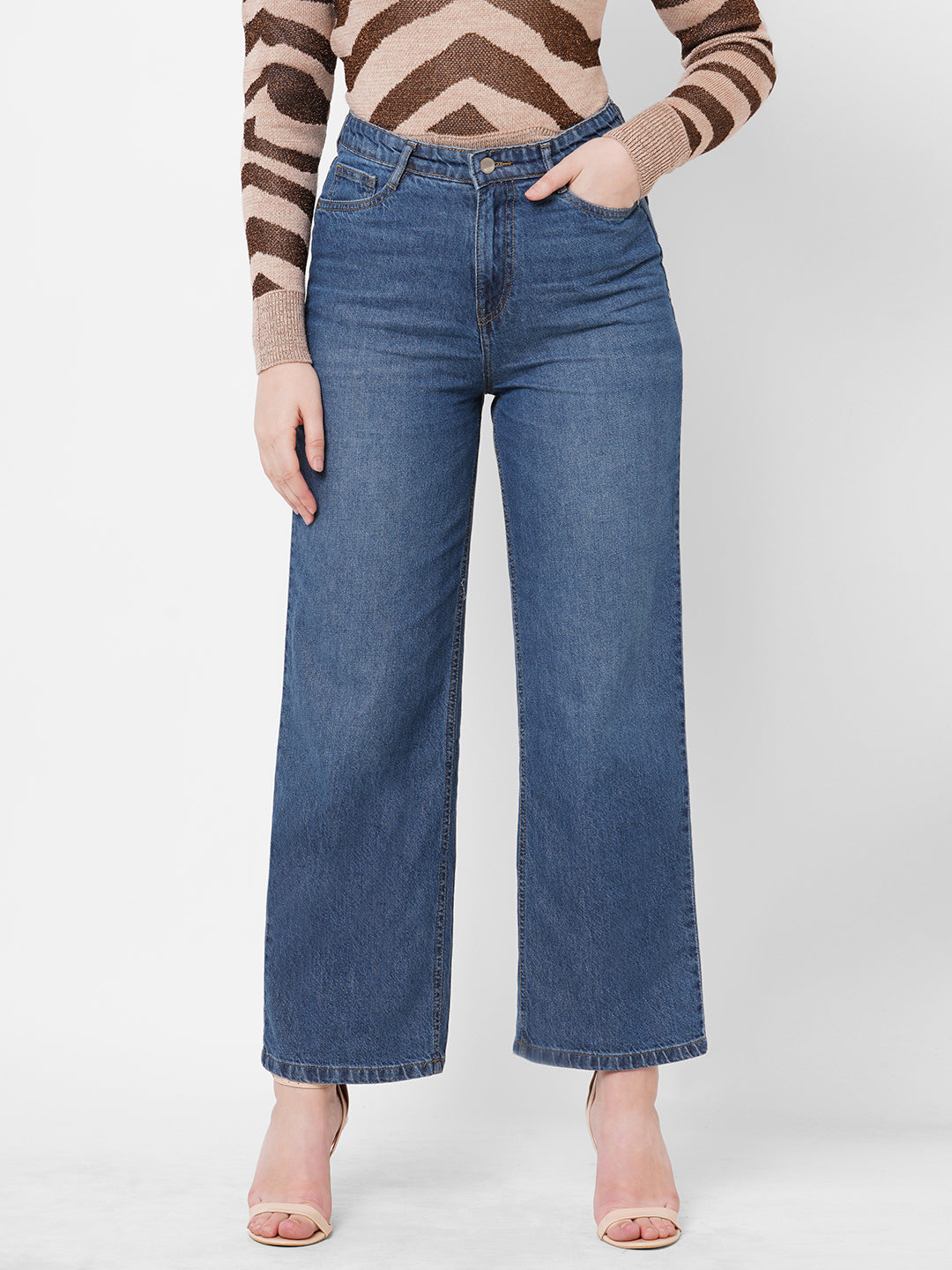 Women Blue High-Rise Wide Leg Jeans