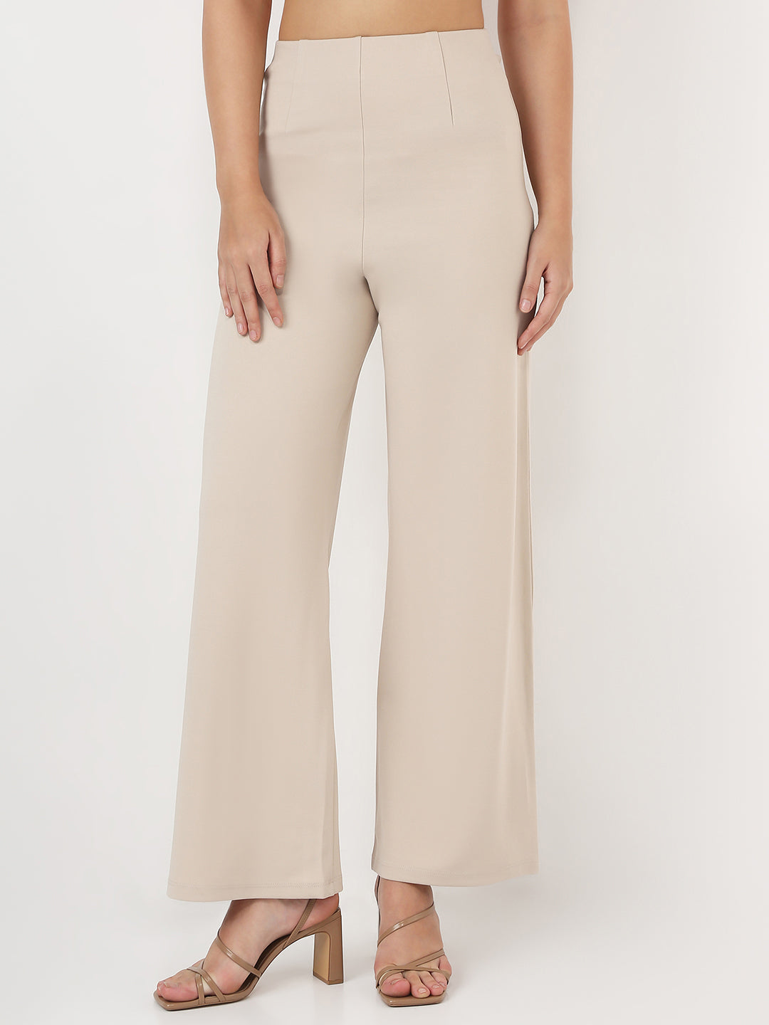 Women Beige Wide Leg Treggings