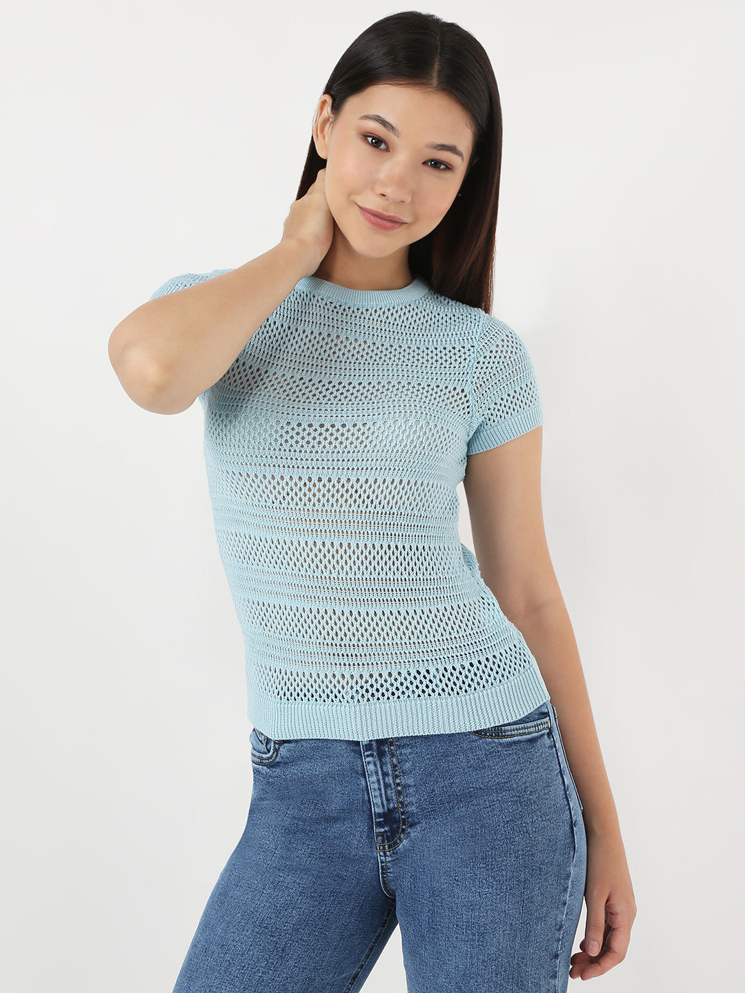 Women Powder Blue Flat Knit