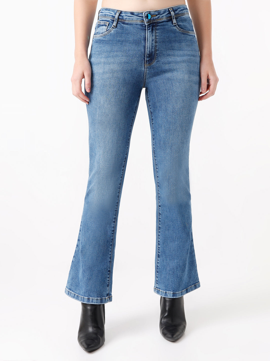 Women Blue High-Rise Mini Flare Jeans