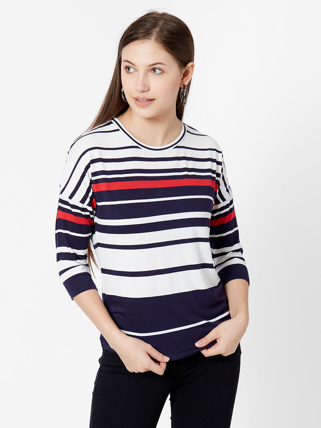 Women Navy/Off White Stripe T-Shirt