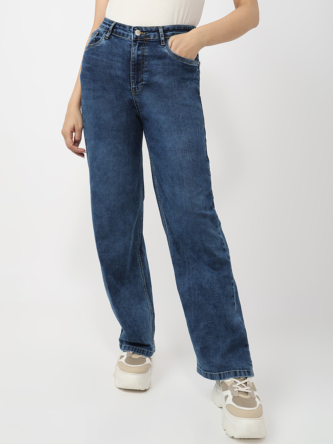 Women Blue High-Rise Straight Fit Jeans