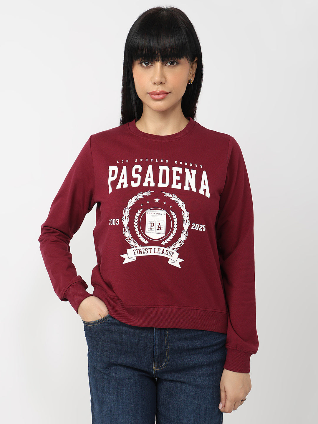 Women Wine Slim Fit Sweatshirt