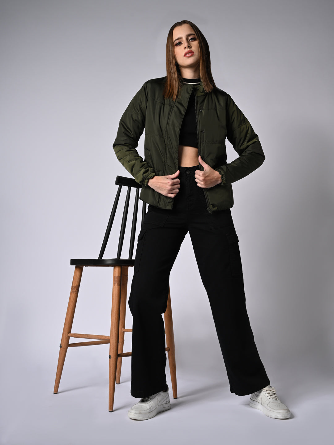 Women Bottle Green Winter Jacket