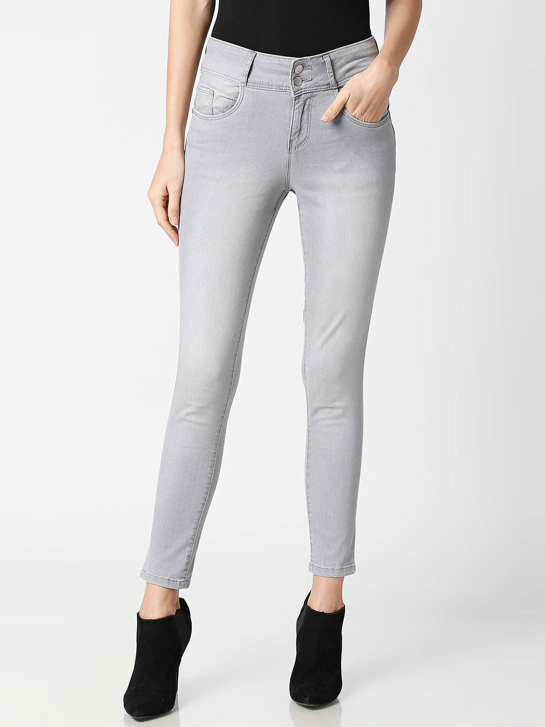 Women Grey High-Rise Skinny Jeans