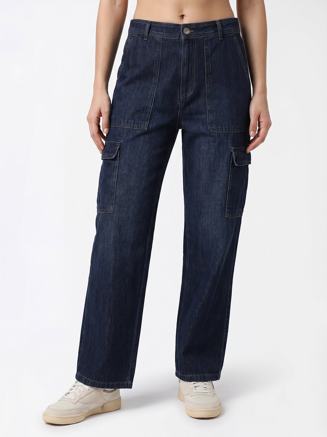 Women Blue Mid-Rise Cargo
