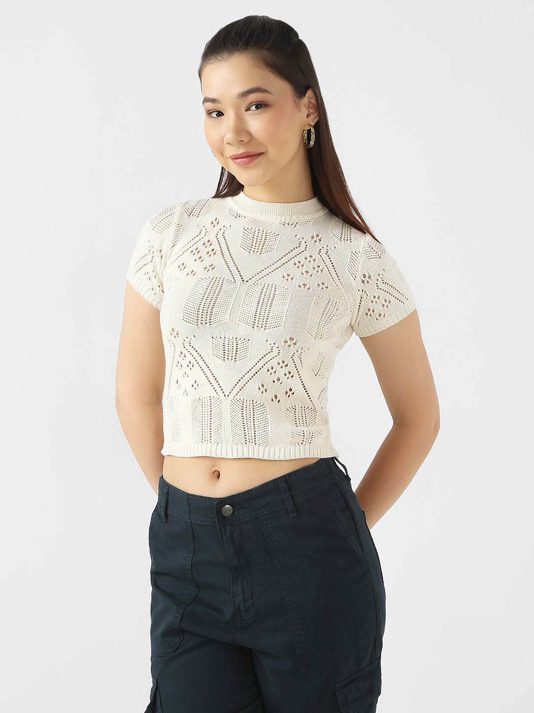 Women Self Design Flat Knit Top