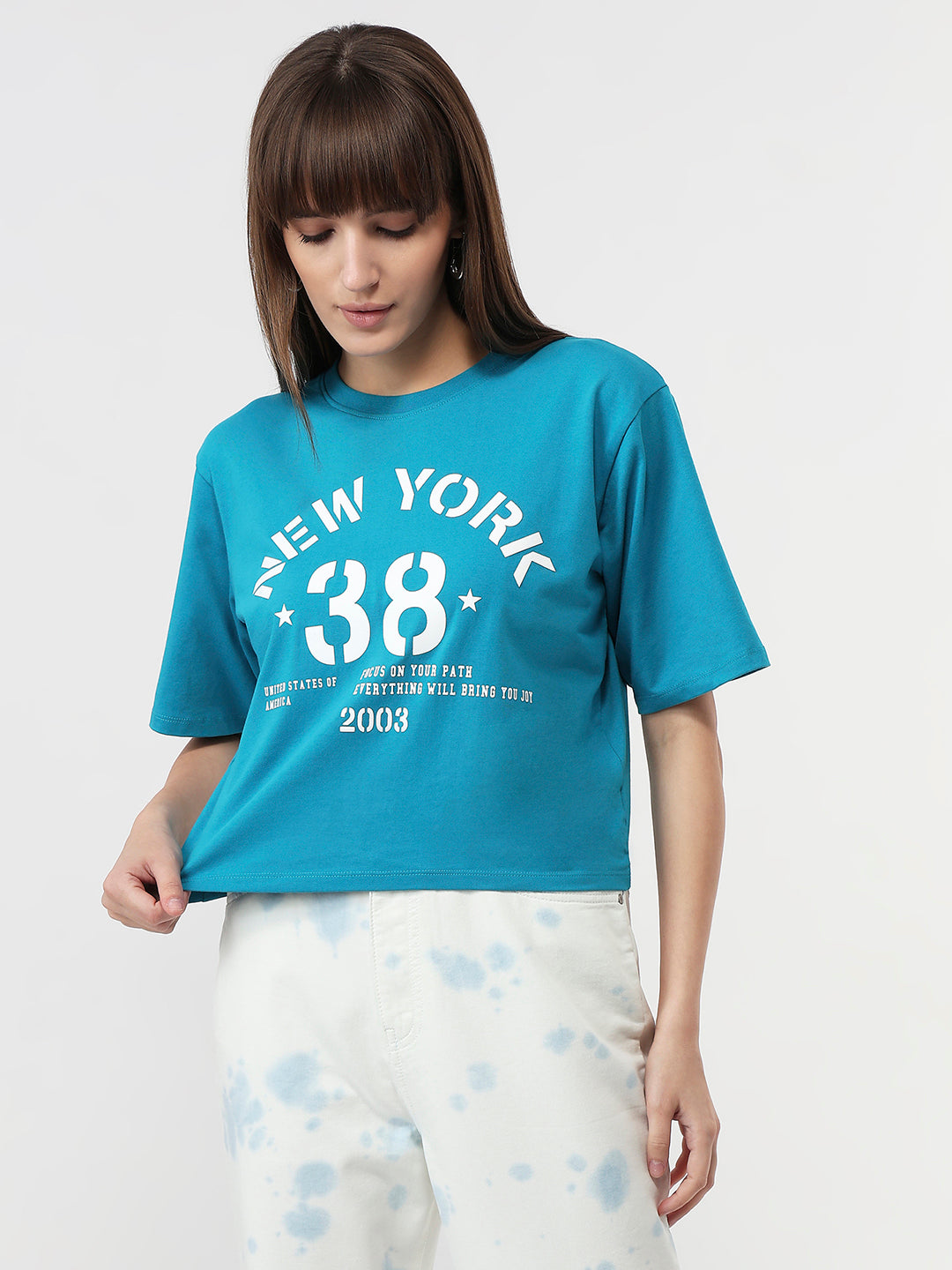 Women Caribbean Sea Graphic Crop Tees